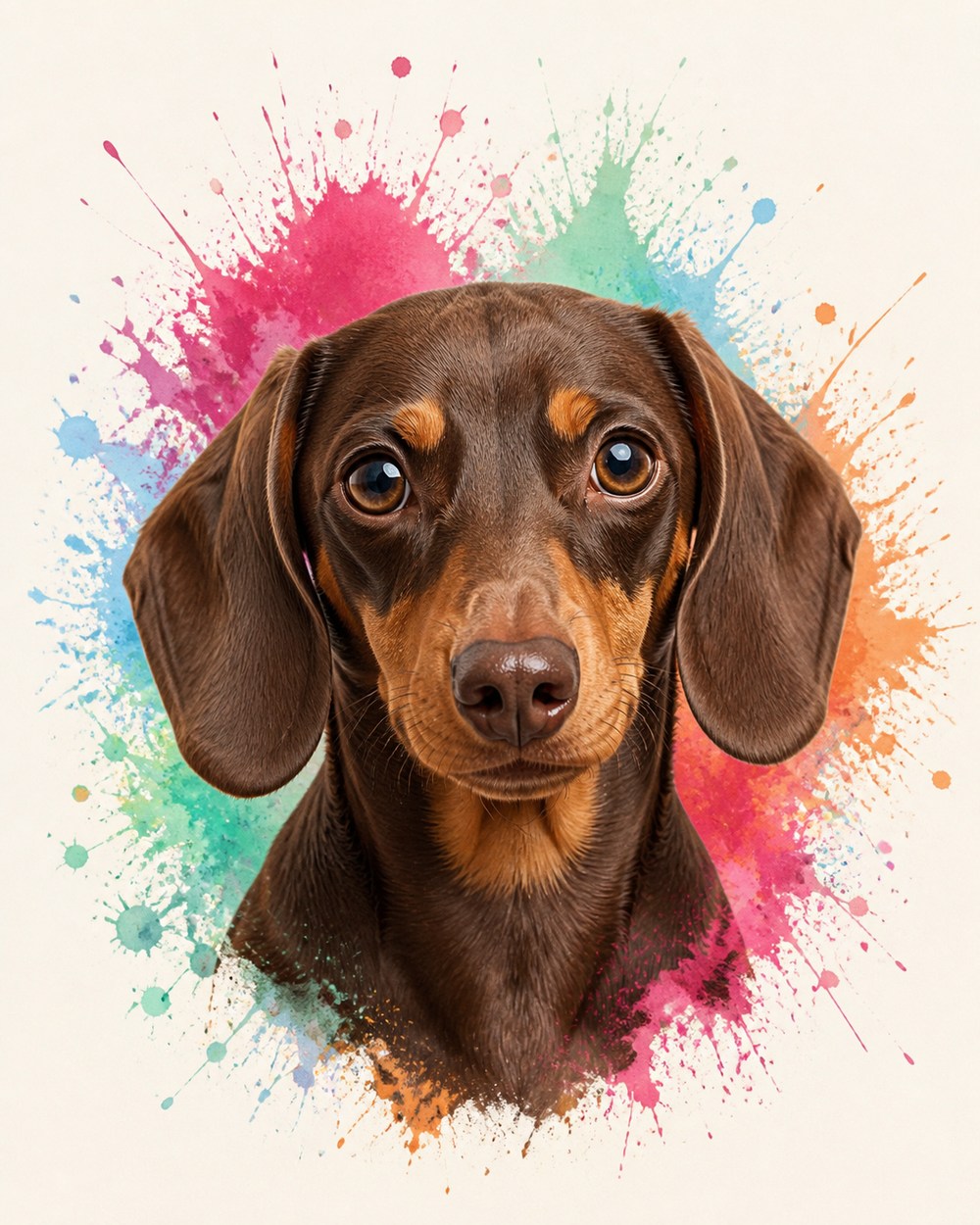 Portrait of a chocolate and tan dachshund