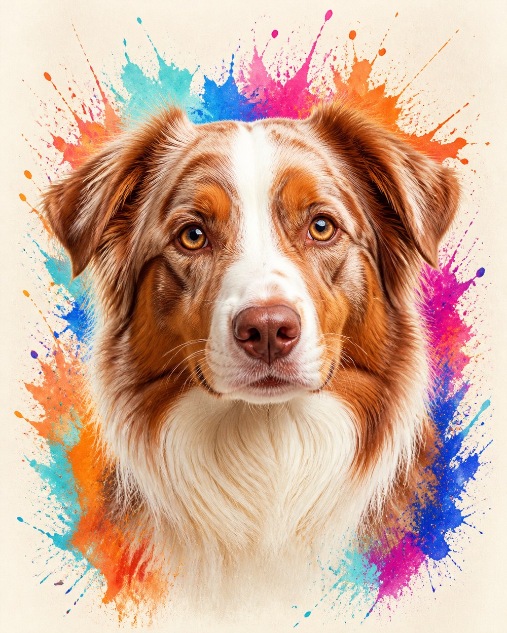 Pawtrait Pop portrait of an Australian shepherd against a burst of colour