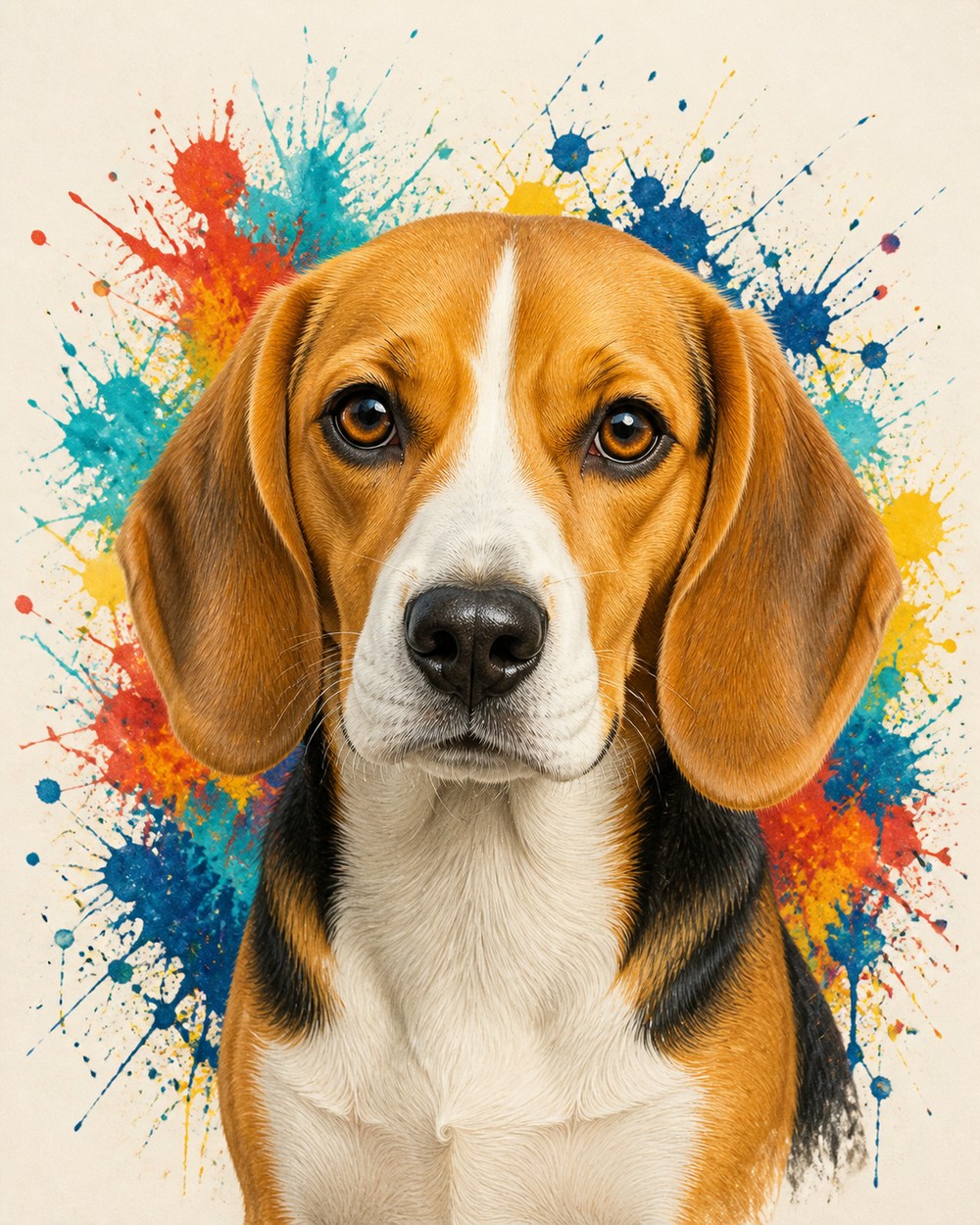 Pawtrait Pop portrait of a beagle against a burst of colour